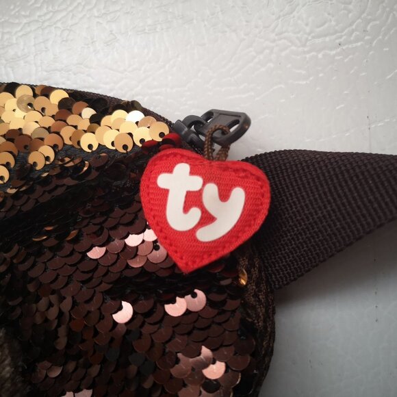 NWT Ty Beanie Baby Sloth Dark Brown Sequin Belt Bag - Picture 2 of 7